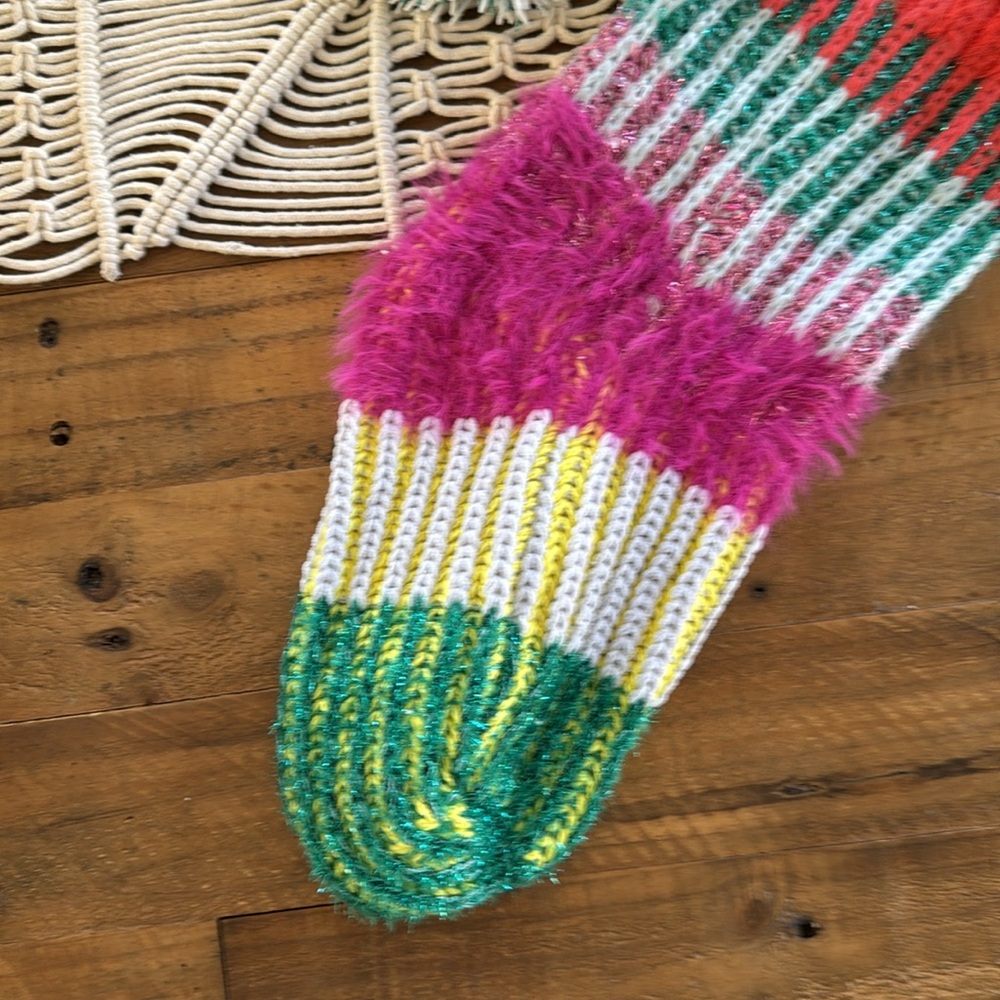 Anthropologie knit Pom Pom Christmas  stocking - Picture 4 of 7
